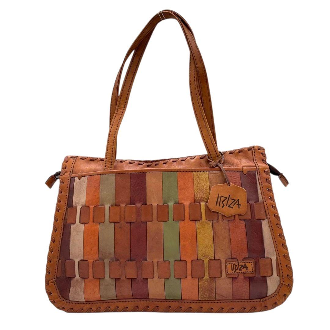 イビザ ハンドバッグ 茶 ブラウン パッチワーク A4収納 ワンショルダー レザー 本革 肩掛け可 マルチカラー ロゴタグ ロゴ トートバッグ 個性派 おしゃれ IBIZA T1
