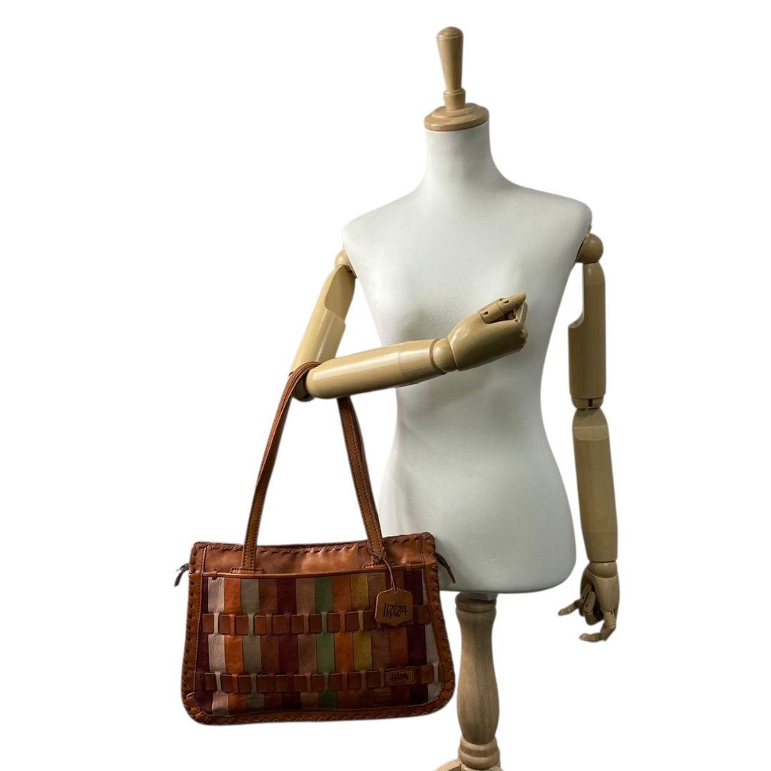 イビザ ハンドバッグ 茶 ブラウン パッチワーク A4収納 ワンショルダー レザー 本革 肩掛け可 マルチカラー ロゴタグ ロゴ トートバッグ 個性派 おしゃれ IBIZA T1