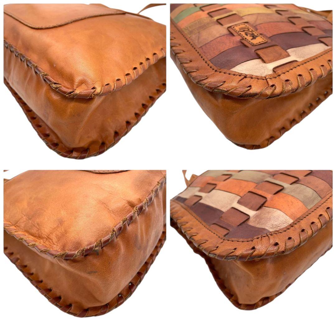 イビザ ハンドバッグ 茶 ブラウン パッチワーク A4収納 ワンショルダー レザー 本革 肩掛け可 マルチカラー ロゴタグ ロゴ トートバッグ 個性派 おしゃれ IBIZA T1