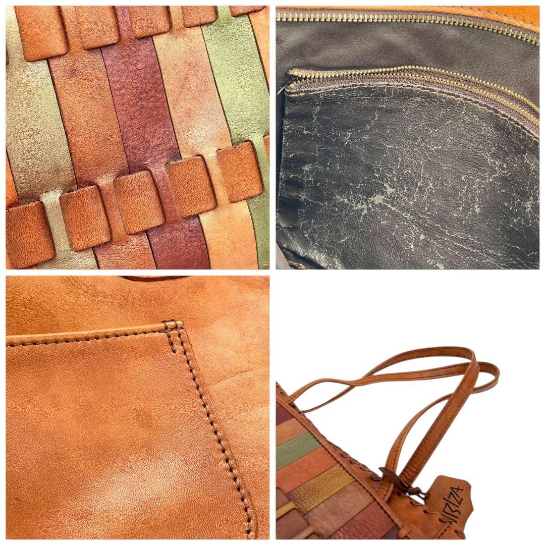 イビザ ハンドバッグ 茶 ブラウン パッチワーク A4収納 ワンショルダー レザー 本革 肩掛け可 マルチカラー ロゴタグ ロゴ トートバッグ 個性派 おしゃれ IBIZA T1