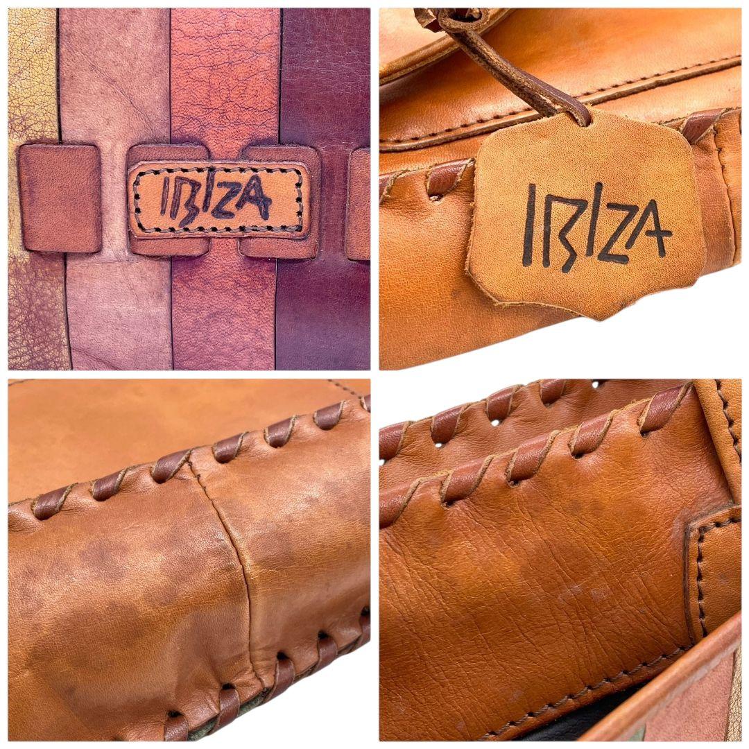 イビザ ハンドバッグ 茶 ブラウン パッチワーク A4収納 ワンショルダー レザー 本革 肩掛け可 マルチカラー ロゴタグ ロゴ トートバッグ 個性派 おしゃれ IBIZA T1