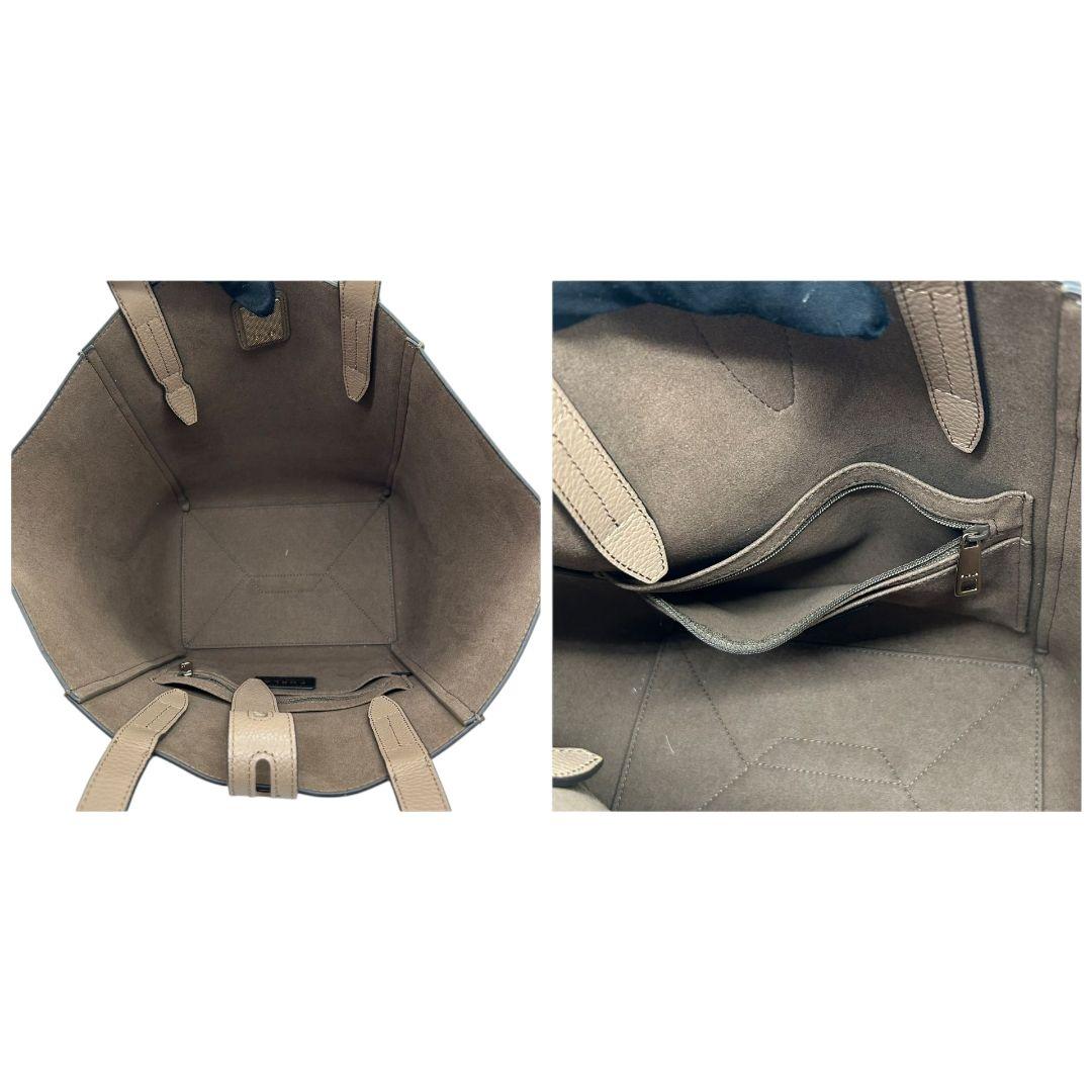 美品　フルラ　トートバッグ　グレー　ベージュ　バイカラー　s21　ワンショルダー　レザー　本革　自立可　肩掛け可　ゴールド金具　ブランドロゴ　FURLA　上品　オシャレ