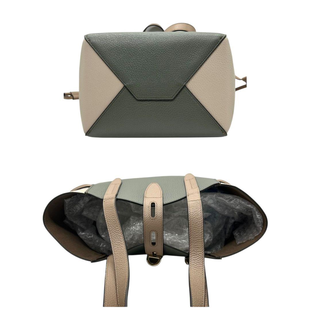 美品　フルラ　トートバッグ　グレー　ベージュ　バイカラー　s21　ワンショルダー　レザー　本革　自立可　肩掛け可　ゴールド金具　ブランドロゴ　FURLA　上品　オシャレ