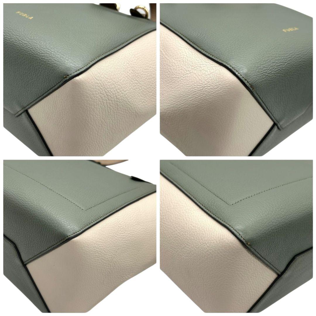 美品　フルラ　トートバッグ　グレー　ベージュ　バイカラー　s21　ワンショルダー　レザー　本革　自立可　肩掛け可　ゴールド金具　ブランドロゴ　FURLA　上品　オシャレ