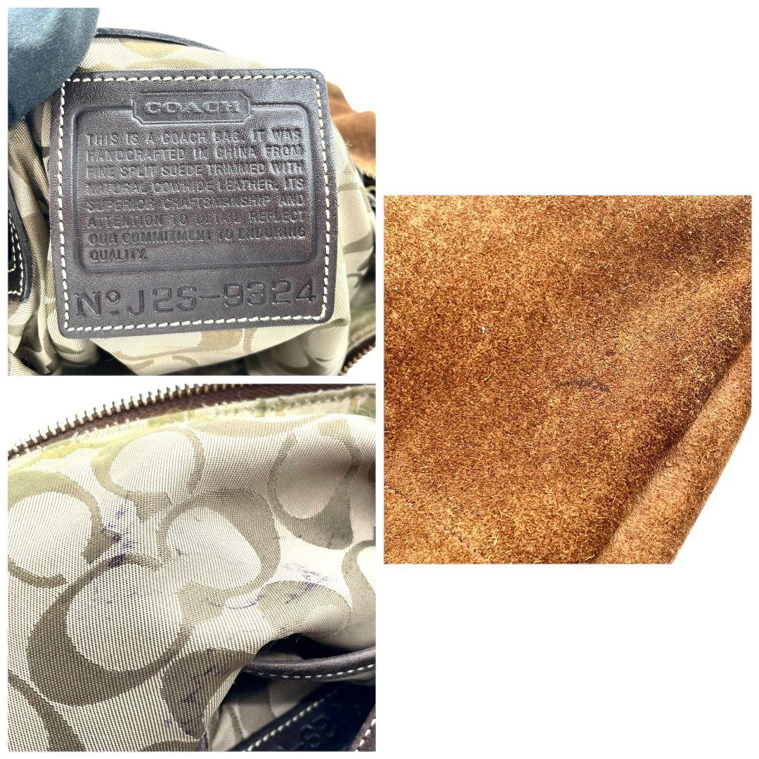 コーチ ショルダーバッグ 茶 ワンショルダー ホーボー スエード ベロア s95 COACH レザー 本革 ゴールド金具 9324 ブラウン 肩掛け可 肩かけ可 トートバッグ 高級感 オシャレ