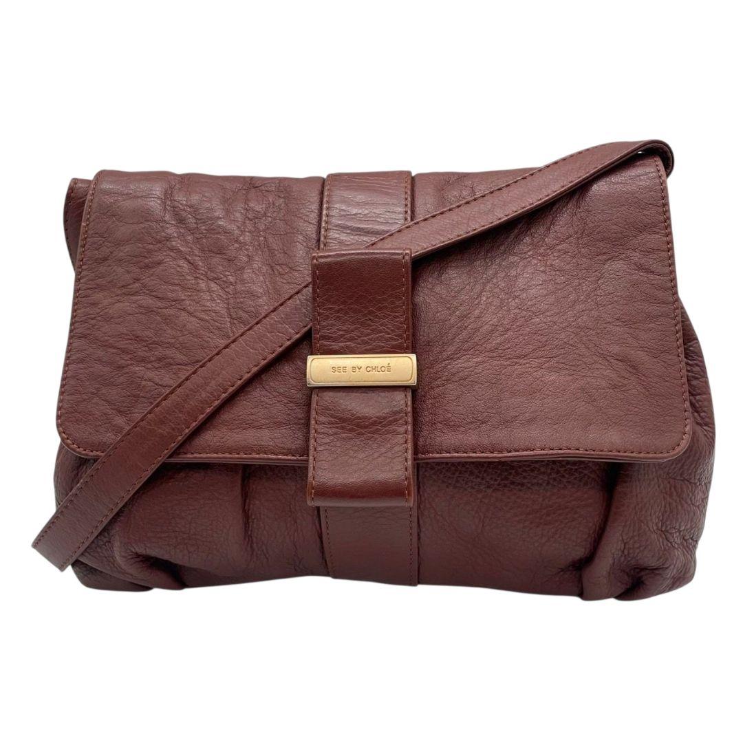 シーバイクロエ ショルダーバッグ 茶 フラップ レザー s69 斜め掛け可 ロゴプレート 本革 ゴールド金具 ブラウン 01-11-92-65 SEE BY CHLOE