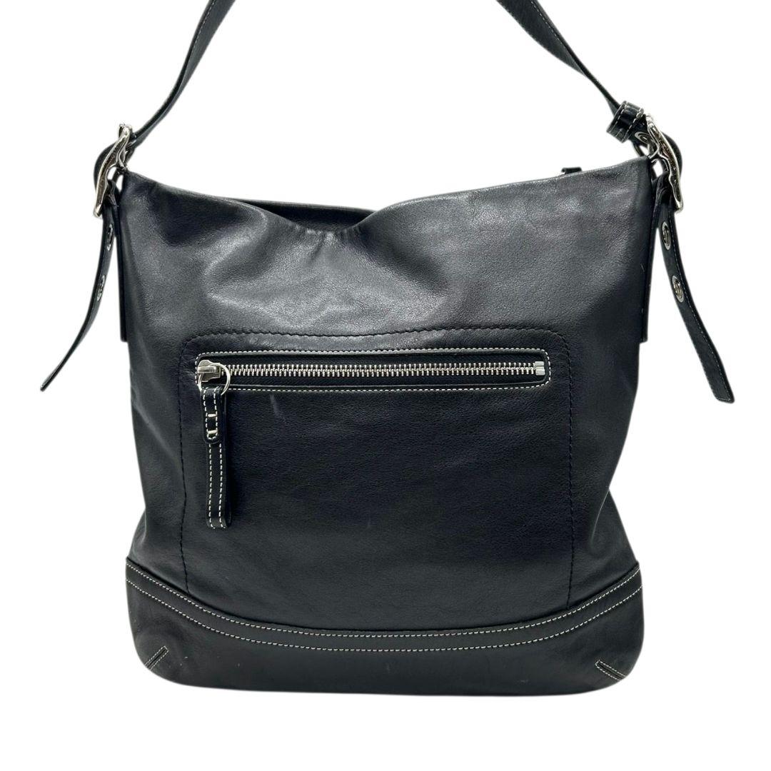 美品 コーチ COACH ショルダーバッグ ホーボー ワンショル 黒 ブラック レザー 本革 タッセル ロゴタグ シルバー金具 斜め掛け可 s44 1414