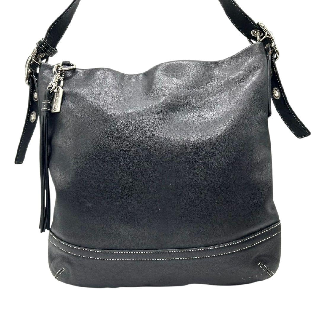 美品 コーチ COACH ショルダーバッグ ホーボー ワンショル 黒 ブラック レザー 本革 タッセル ロゴタグ シルバー金具 斜め掛け可 s44 1414