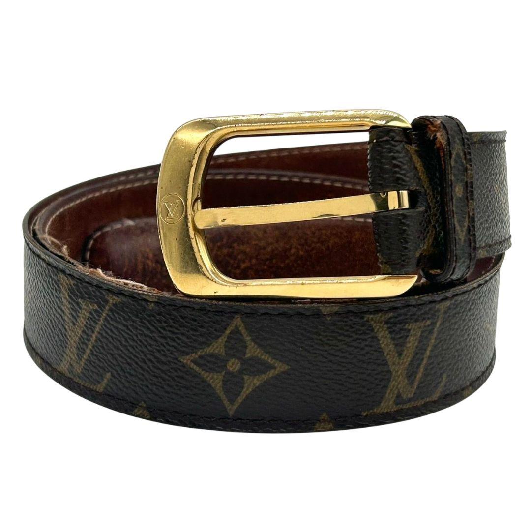 ルイヴィトン ベルト 茶 ブラウン モノグラム サンチュール キャレ PX-1 レザー 本革 ゴールド金具 ロゴ 高級 ブランド メンズ LOUIS VUITTON