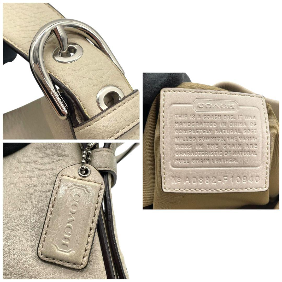 コーチ ショルダーバッグ アイボリー ホーボー 斜め掛け可 レザー u16 A4収納 本革 シルバー金具 ロゴタグ COACH F10940