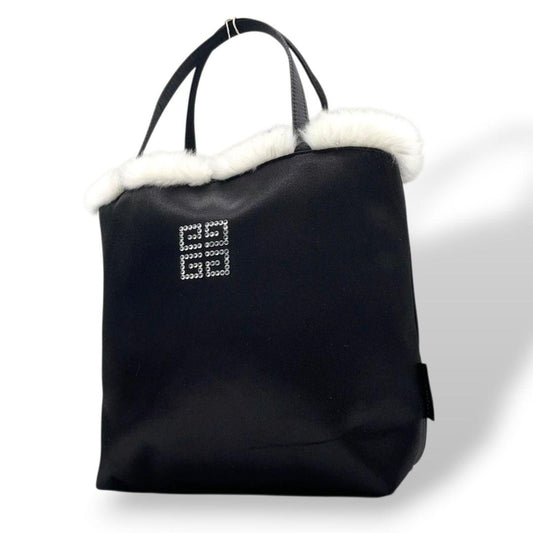 ジバンシー ハンドバッグ 黒 4Gロゴ ファー ラインストーン ナイロン u15 トートバッグ GIVENCHY ブラック エレガント ロゴデザイン コンパクトバッグ