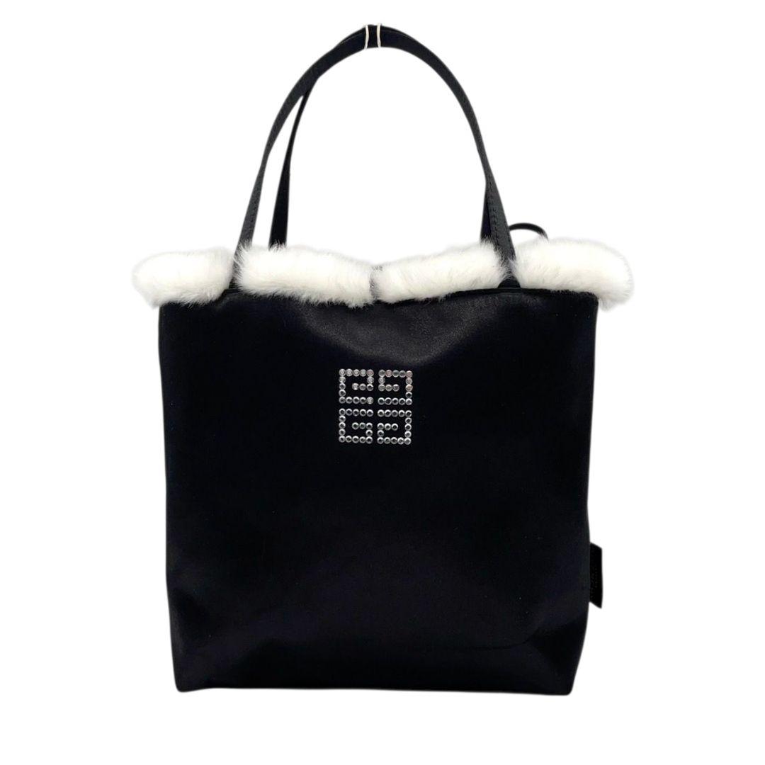 ジバンシー ハンドバッグ 黒 4Gロゴ ファー ラインストーン ナイロン u15 トートバッグ GIVENCHY ブラック エレガント ロゴデザイン コンパクトバッグ