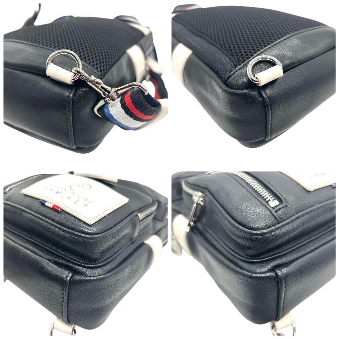 美品 カステルバジャック ボディバッグ 黒 ブラック ロゴ レザー 本革 斜め掛け可 ショルダーバッグ ホワイト シルバー金具 CASTELBAJAC s69 おしゃれ