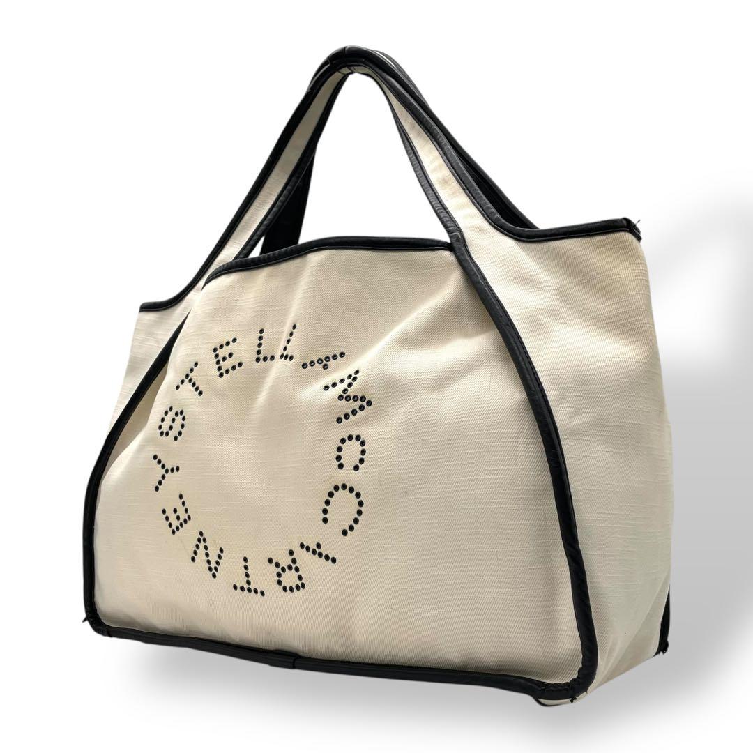 ステラマッカートニー トートバッグ アイボリー パンチングロゴ デカロゴ キャンバス レザー 肩掛け可 ワンショルダー ホワイト 白系 大容量 レディース