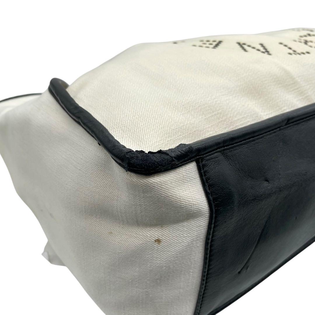 ステラマッカートニー トートバッグ アイボリー パンチングロゴ デカロゴ キャンバス レザー 肩掛け可 ワンショルダー ホワイト 白系 大容量 レディース