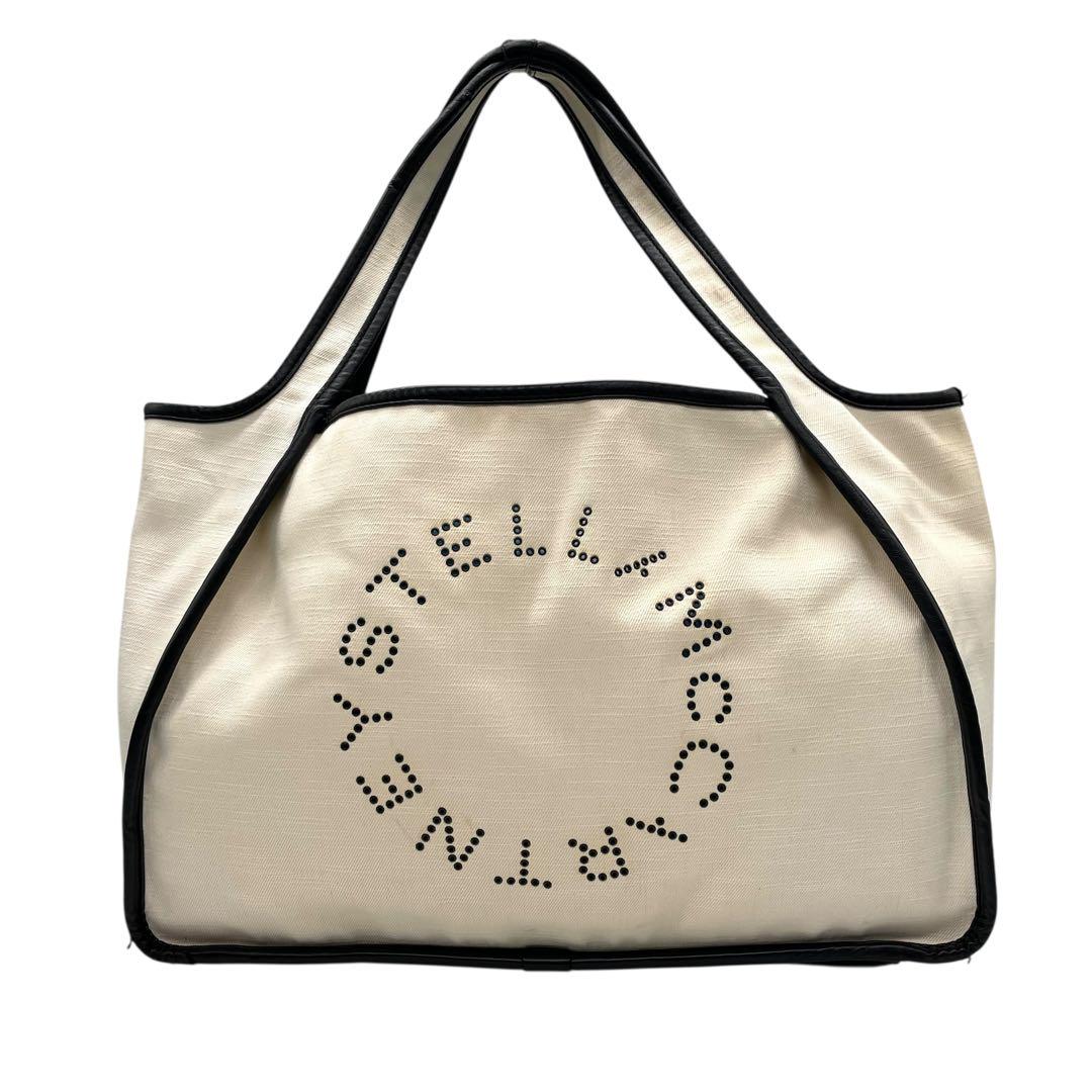 ステラマッカートニー トートバッグ アイボリー パンチングロゴ デカロゴ キャンバス レザー 肩掛け可 ワンショルダー ホワイト 白系 大容量 レディース