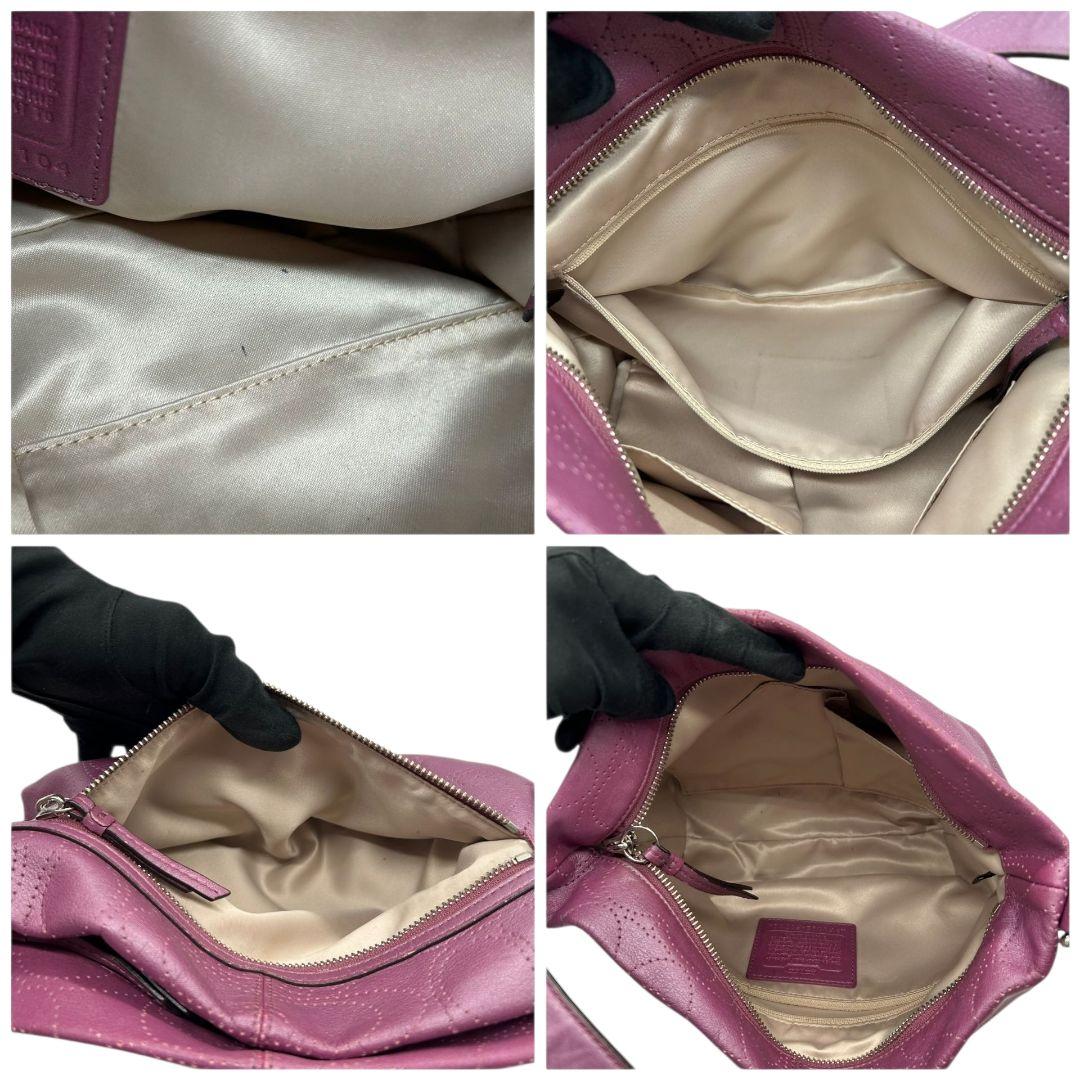 コーチ ショルダーバッグ ピンク パープル シグネチャー ワンショルダー レザー 本革 17104 斜め掛け可 シルバー金具 ロゴタグ COACH s82