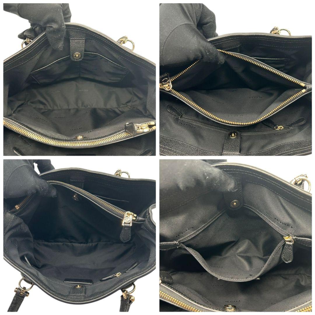 コーチ COACH トートバッグ 黒 ブラック ロゴプレート ワンショルダー A4収納 自立可 ハンドバッグ レザー 本革 ゴールド金具 ロゴタグ オシャレ レディース