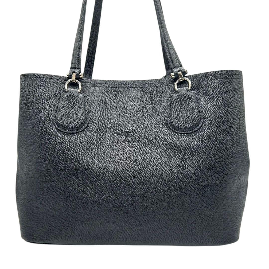 コーチ COACH トートバッグ 黒 ブラック ロゴプレート ワンショルダー A4収納 自立可 ハンドバッグ レザー 本革 ゴールド金具 ロゴタグ オシャレ レディース