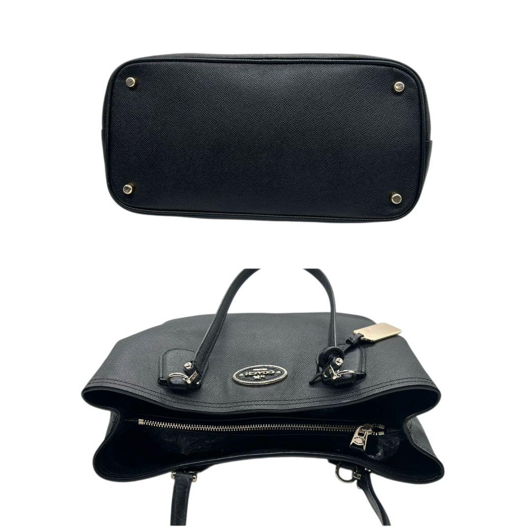 コーチ COACH トートバッグ 黒 ブラック ロゴプレート ワンショルダー A4収納 自立可 ハンドバッグ レザー 本革 ゴールド金具 ロゴタグ オシャレ レディース