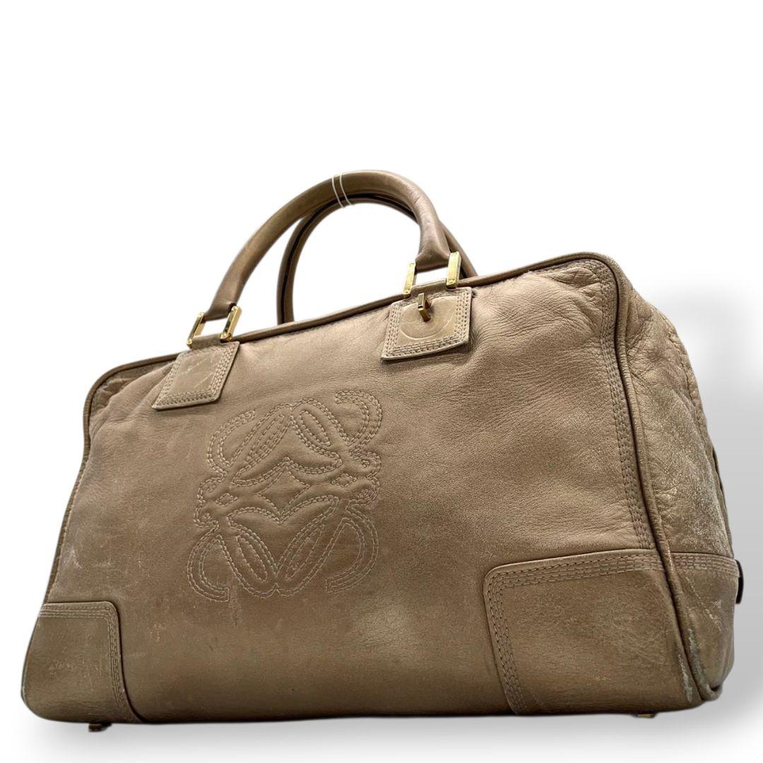 ロエベ LOEWE アマソナ ハンドバッグ 茶 ブラウン ベージュ アナグラム レザー 本革 ボストンバッグ トートバッグ A4収納可 自立可 ゴールド金具 A6