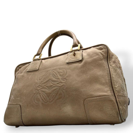 ロエベ LOEWE アマソナ ハンドバッグ 茶 ブラウン ベージュ アナグラム レザー 本革 ボストンバッグ トートバッグ A4収納可 自立可 ゴールド金具 A6