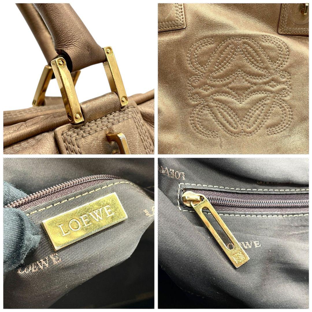 ロエベ LOEWE アマソナ ハンドバッグ 茶 ブラウン ベージュ アナグラム レザー 本革 ボストンバッグ トートバッグ A4収納可 自立可 ゴールド金具 A6