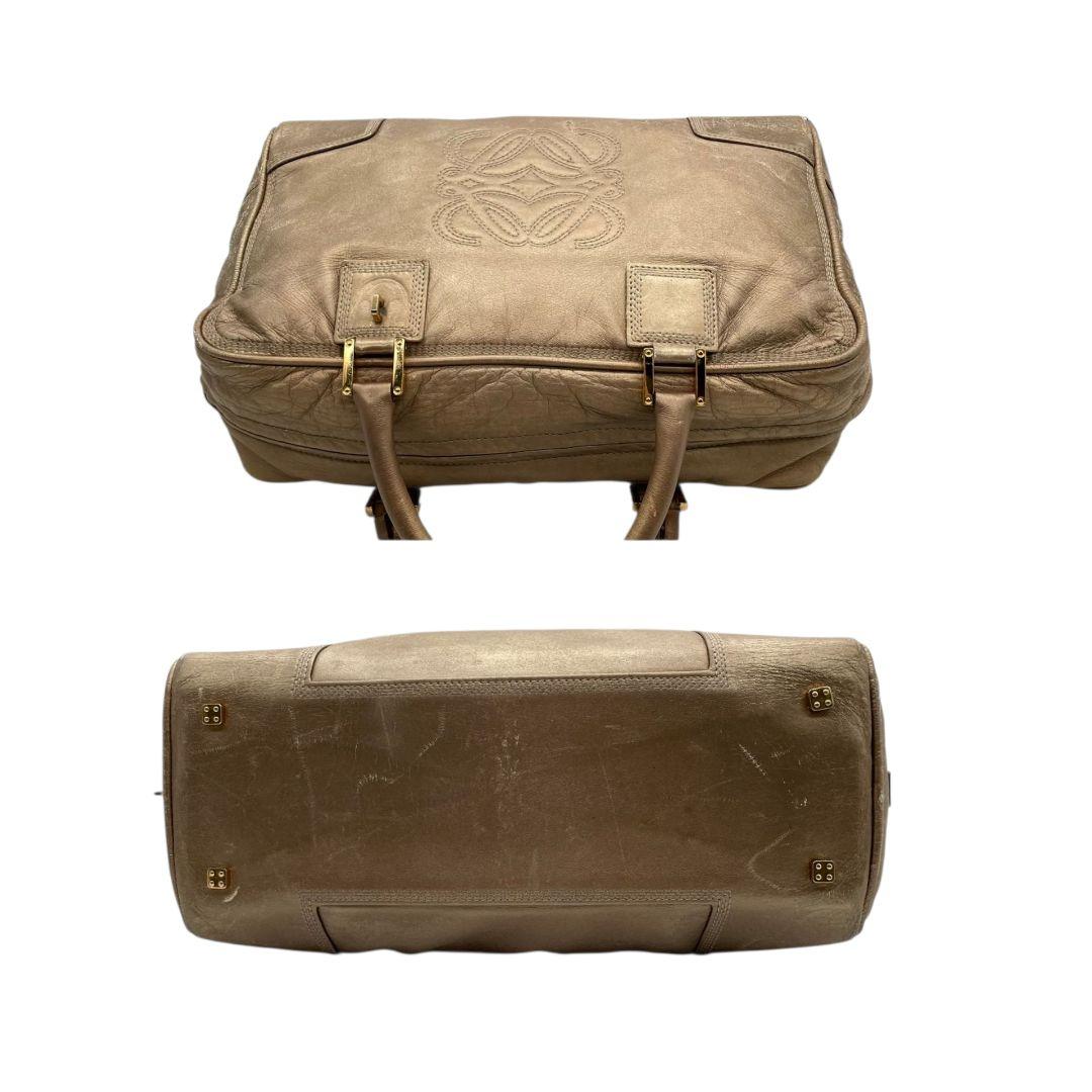 ロエベ LOEWE アマソナ ハンドバッグ 茶 ブラウン ベージュ アナグラム レザー 本革 ボストンバッグ トートバッグ A4収納可 自立可 ゴールド金具 A6