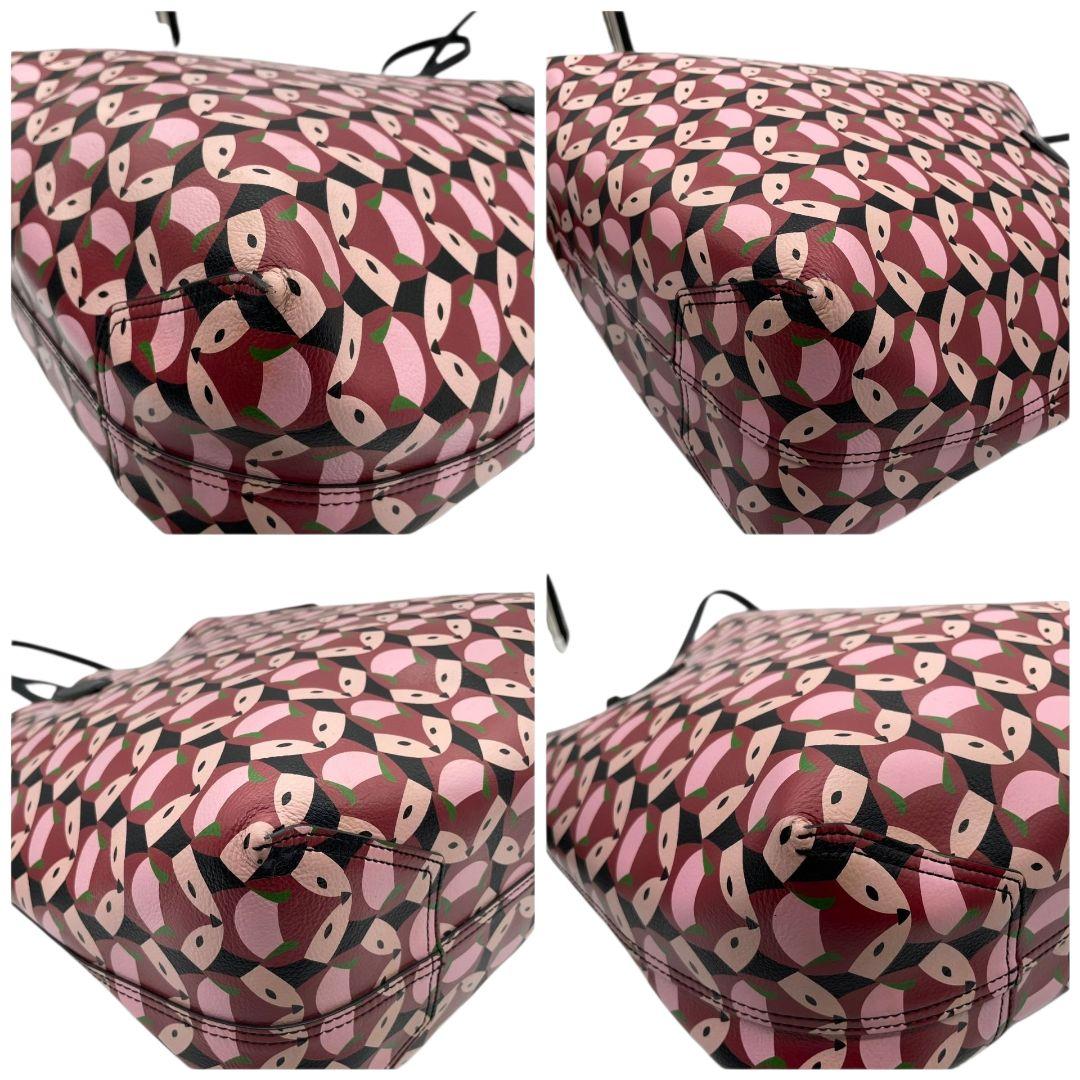 ケイトスペード kate spade トートバッグ ハンドバッグ ブラック 黒 総柄 フォックス ワンショルダー 肩掛け可 レザー 本革 ポーチ付き マルチカラー ピンク レッド ロゴプレート