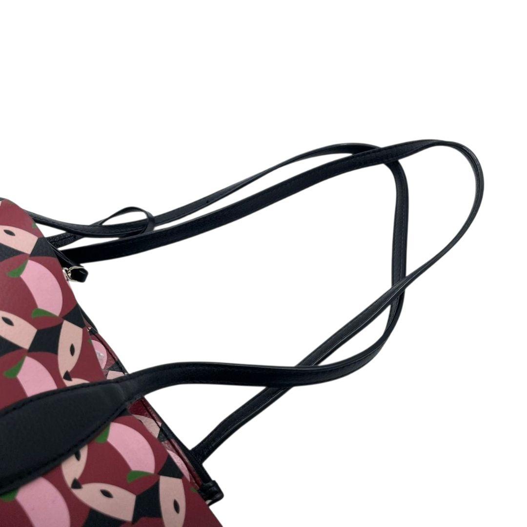 ケイトスペード kate spade トートバッグ ハンドバッグ ブラック 黒 総柄 フォックス ワンショルダー 肩掛け可 レザー 本革 ポーチ付き マルチカラー ピンク レッド ロゴプレート