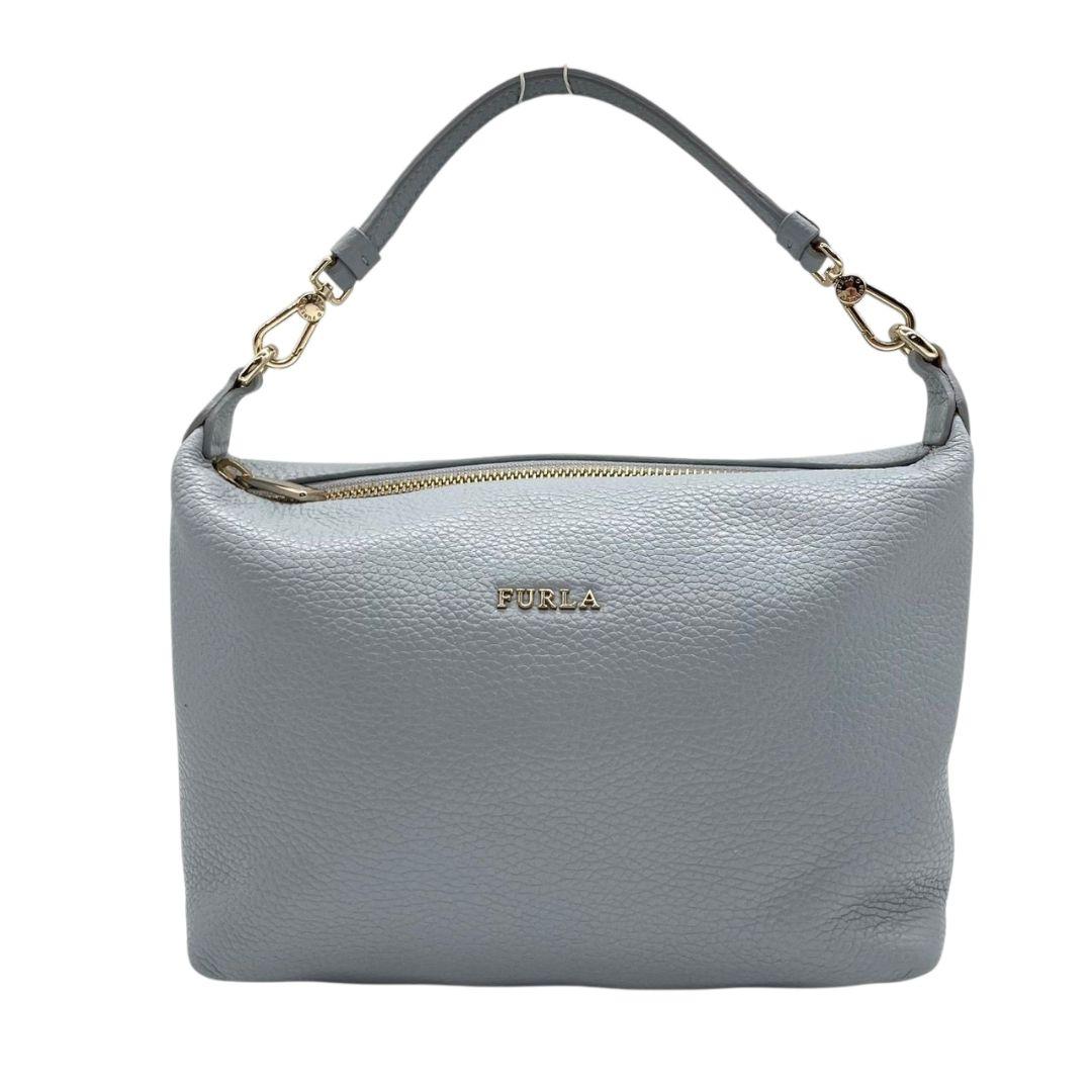 フルラ ショルダーバッグ 青 2way 斜め掛け可 ホーボー FURLA u15 ハンドバッグ トートバッグ レザー 本革 ロゴ ゴールド金具 ブルー 水色 上品 エレガント デイリー使い