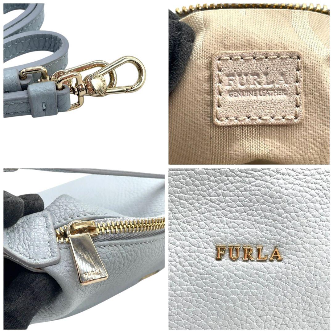 フルラ ショルダーバッグ 青 2way 斜め掛け可 ホーボー FURLA u15 ハンドバッグ トートバッグ レザー 本革 ロゴ ゴールド金具 ブルー 水色 上品 エレガント デイリー使い