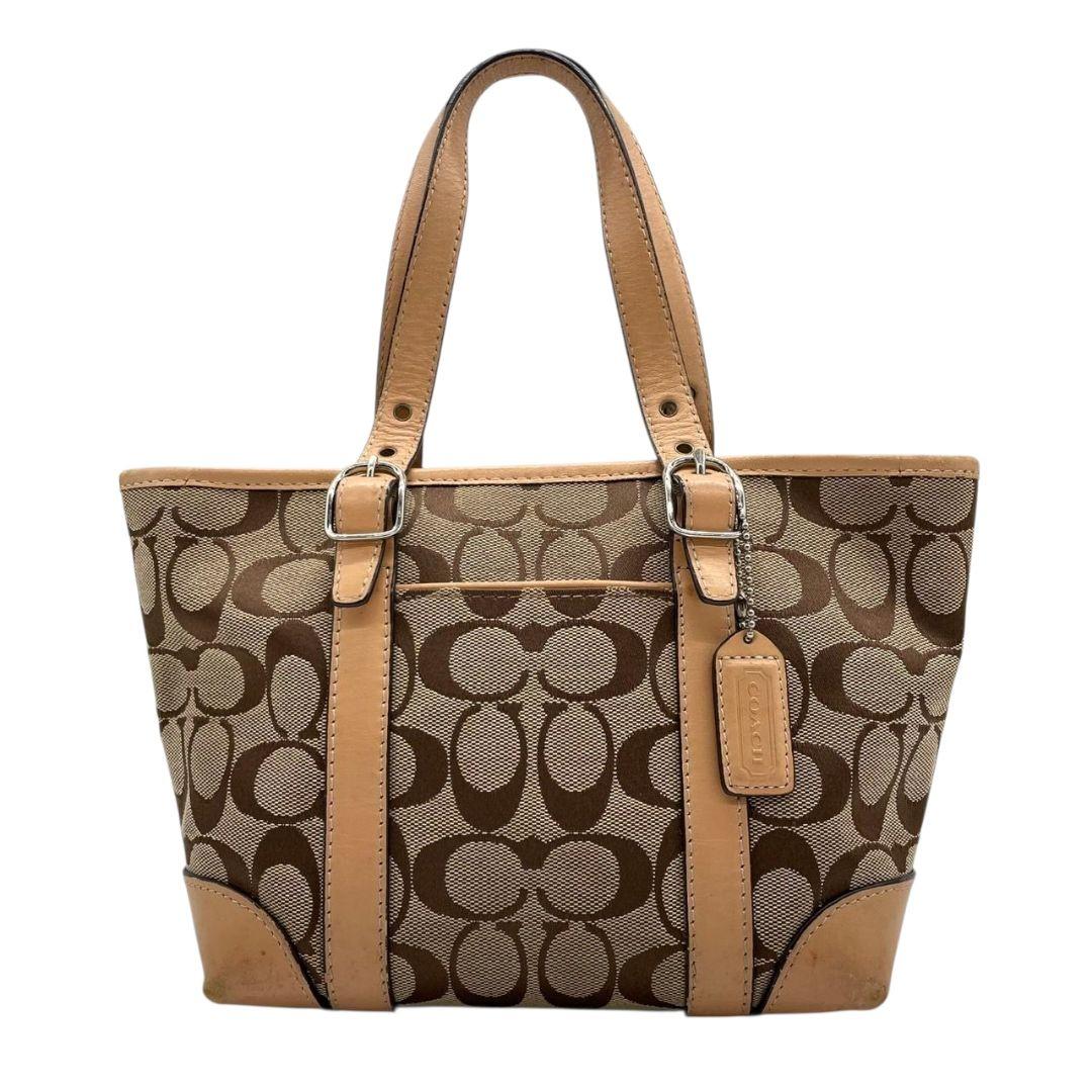 コーチ ハンドバッグ 茶 シグネチャー s6 キャンバス レザー 本革 トートバッグ ブラウン シルバー金具 ロゴタグ COACH 6043