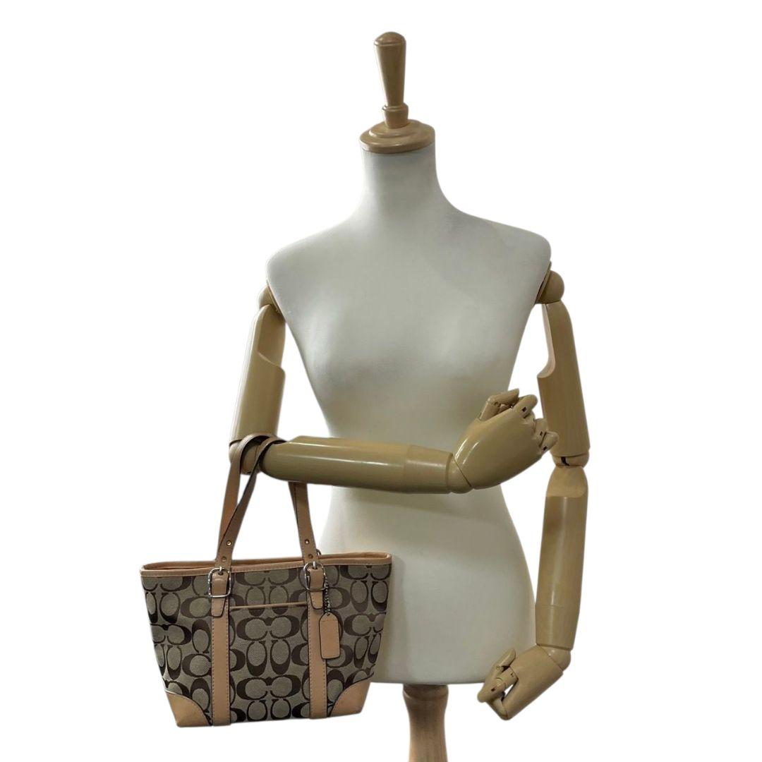 コーチ ハンドバッグ 茶 シグネチャー s6 キャンバス レザー 本革 トートバッグ ブラウン シルバー金具 ロゴタグ COACH 6043