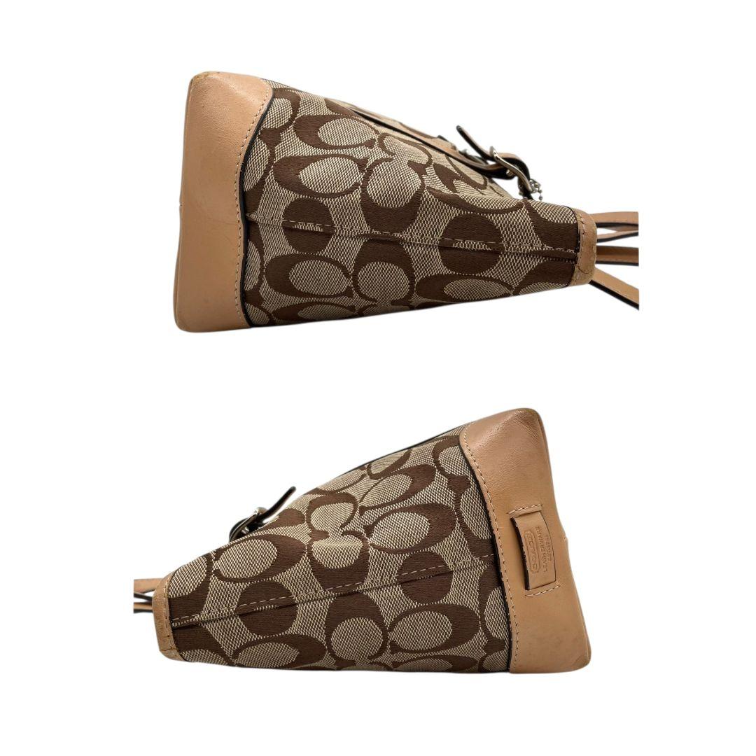 コーチ ハンドバッグ 茶 シグネチャー s6 キャンバス レザー 本革 トートバッグ ブラウン シルバー金具 ロゴタグ COACH 6043