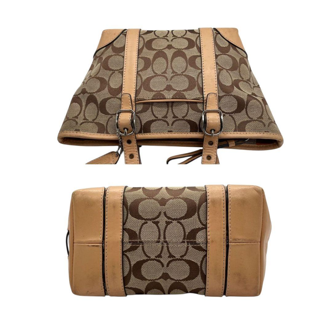 コーチ ハンドバッグ 茶 シグネチャー s6 キャンバス レザー 本革 トートバッグ ブラウン シルバー金具 ロゴタグ COACH 6043