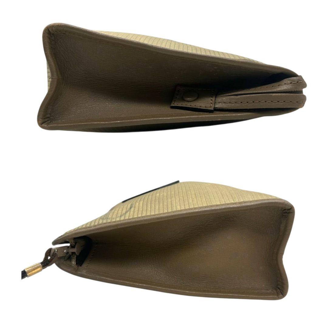 イヴサンローラン YVES SAINT LAURENT ポーチ クラッチバッグ セカンドバッグ 茶 ブラウン ベージュ YSLロゴ PVC レザー 本革 ロゴプレート s36 メンズ レディース