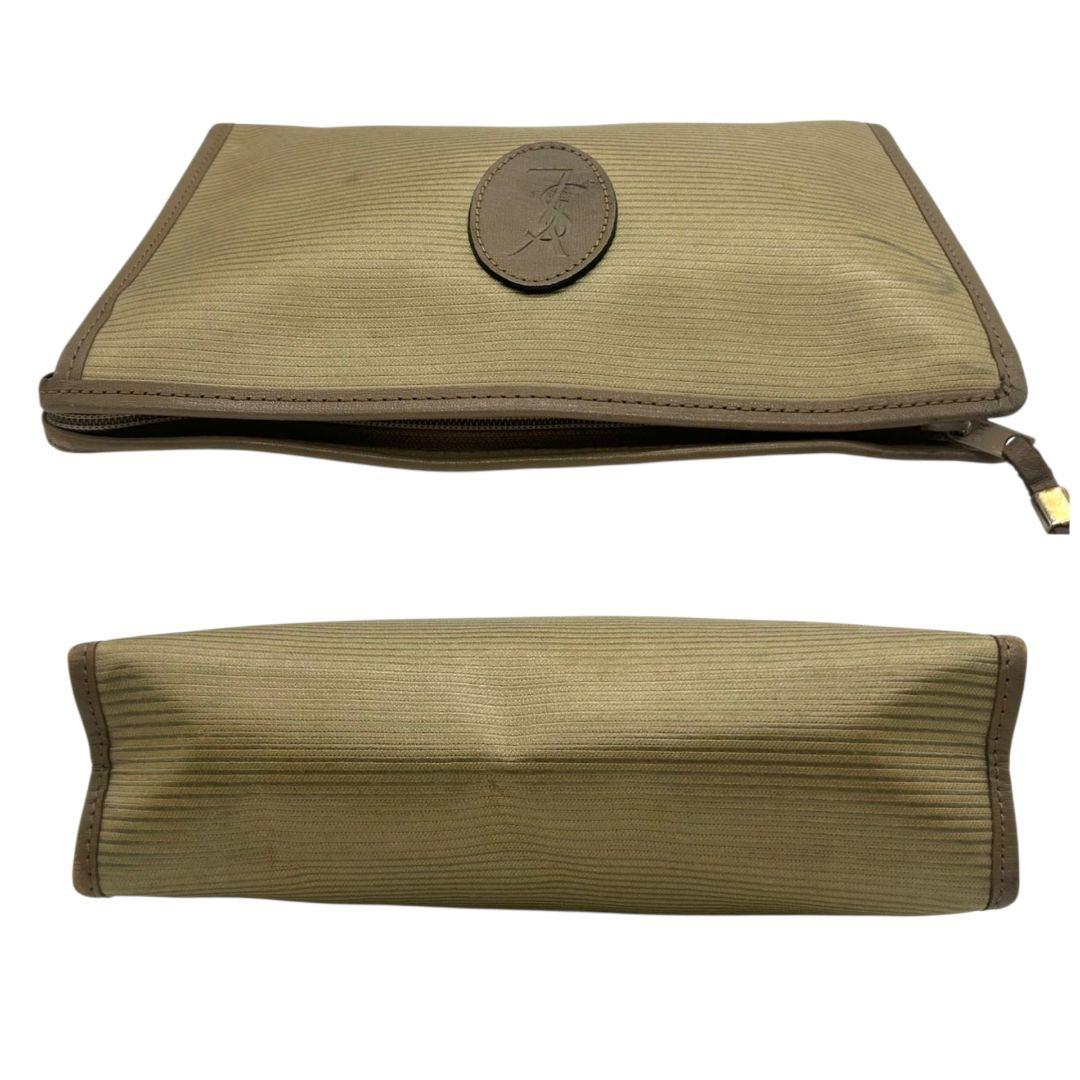 イヴサンローラン YVES SAINT LAURENT ポーチ クラッチバッグ セカンドバッグ 茶 ブラウン ベージュ YSLロゴ PVC レザー 本革 ロゴプレート s36 メンズ レディース