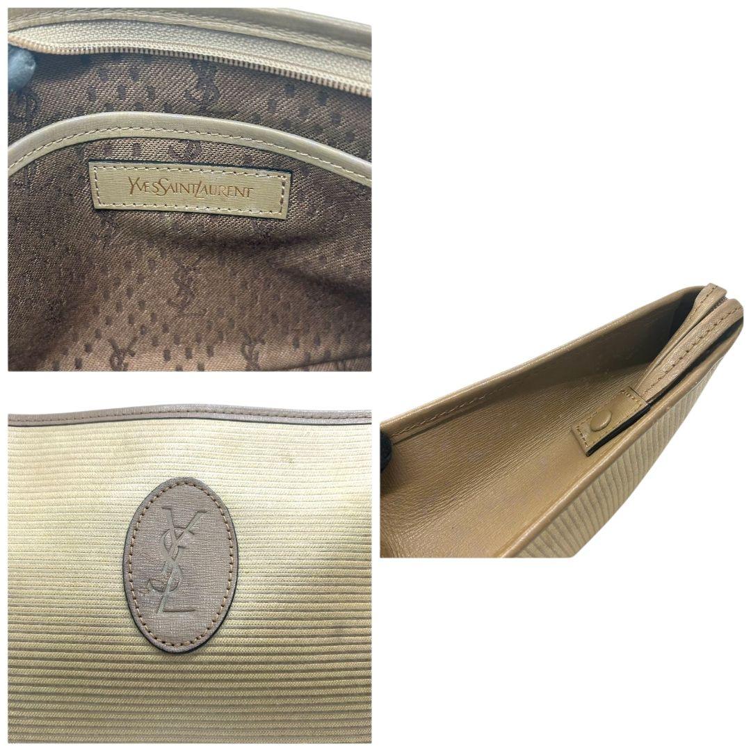 イヴサンローラン YVES SAINT LAURENT ポーチ クラッチバッグ セカンドバッグ 茶 ブラウン ベージュ YSLロゴ PVC レザー 本革 ロゴプレート s36 メンズ レディース