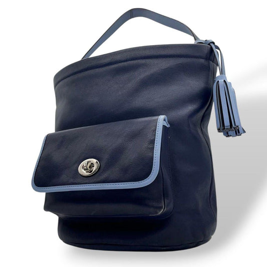 コーチ COACH ハンドバッグ トートバッグ 紺 ネイビー ブルー レザー 本革 ターンロック タッセル ワンショルダー 肩掛け可 チャーム付き シルバー金具 22407 レディース