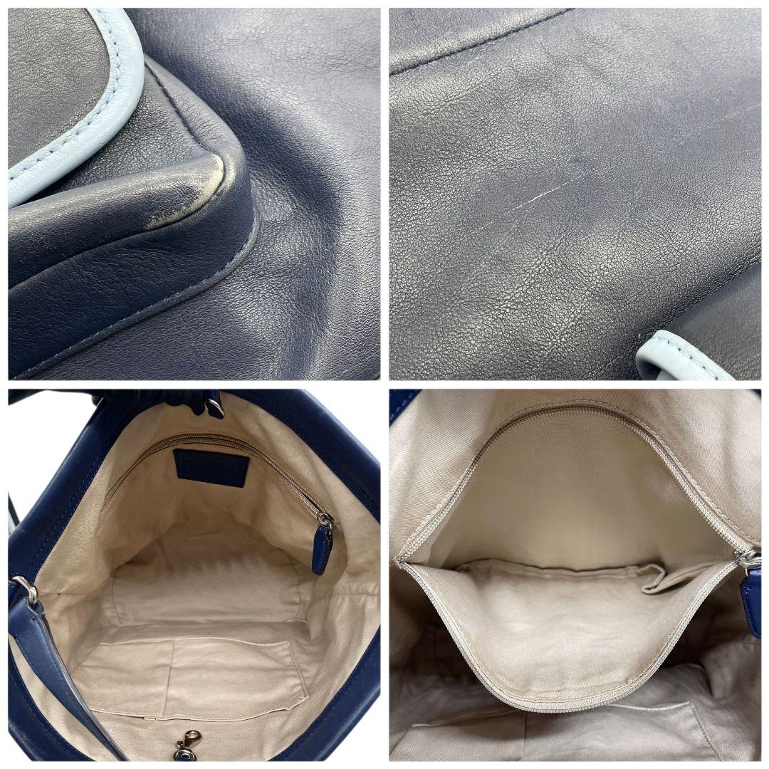 コーチ COACH ハンドバッグ トートバッグ 紺 ネイビー ブルー レザー 本革 ターンロック タッセル ワンショルダー 肩掛け可 チャーム付き シルバー金具 22407 レディース