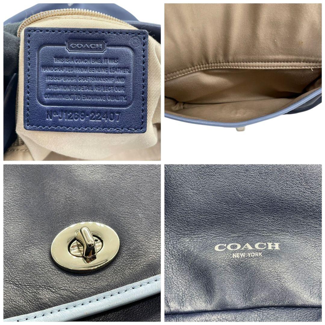 コーチ COACH ハンドバッグ トートバッグ 紺 ネイビー ブルー レザー 本革 ターンロック タッセル ワンショルダー 肩掛け可 チャーム付き シルバー金具 22407 レディース