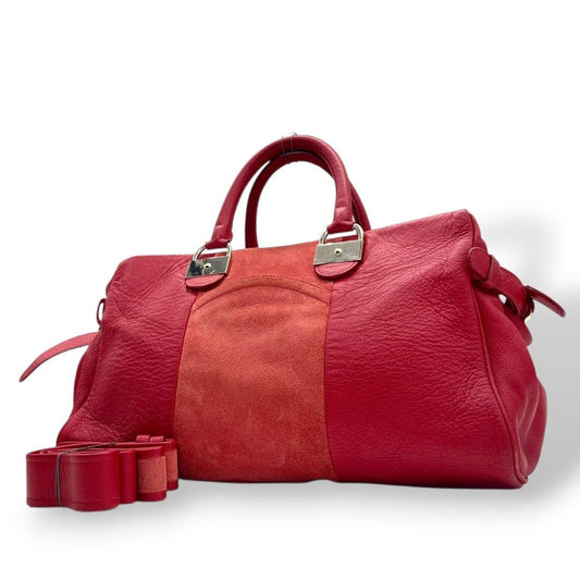 シーバイクロエ　ハンドバッグ　赤　2way　スエード　レザー　自立可　u7　ショルダーバッグ　トートバッグ　ボストンバッグ　本革　レッド　シルバー金具　SeeByChloe　カード付き