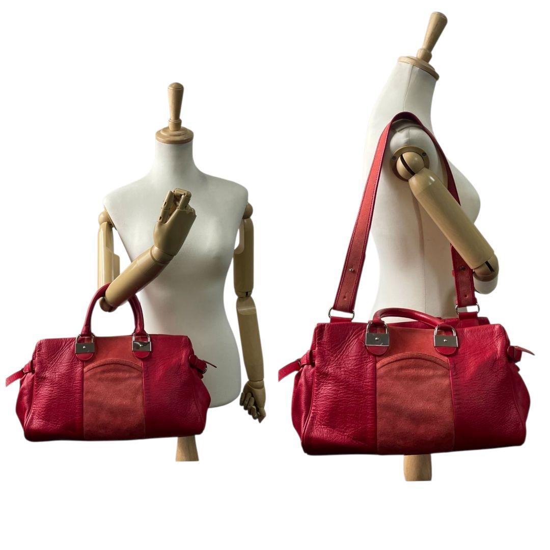 シーバイクロエ　ハンドバッグ　赤　2way　スエード　レザー　自立可　u7　ショルダーバッグ　トートバッグ　ボストンバッグ　本革　レッド　シルバー金具　SeeByChloe　カード付き