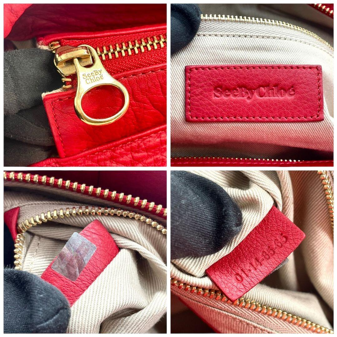 シーバイクロエ　ハンドバッグ　赤　2way　スエード　レザー　自立可　u7　ショルダーバッグ　トートバッグ　ボストンバッグ　本革　レッド　シルバー金具　SeeByChloe　カード付き