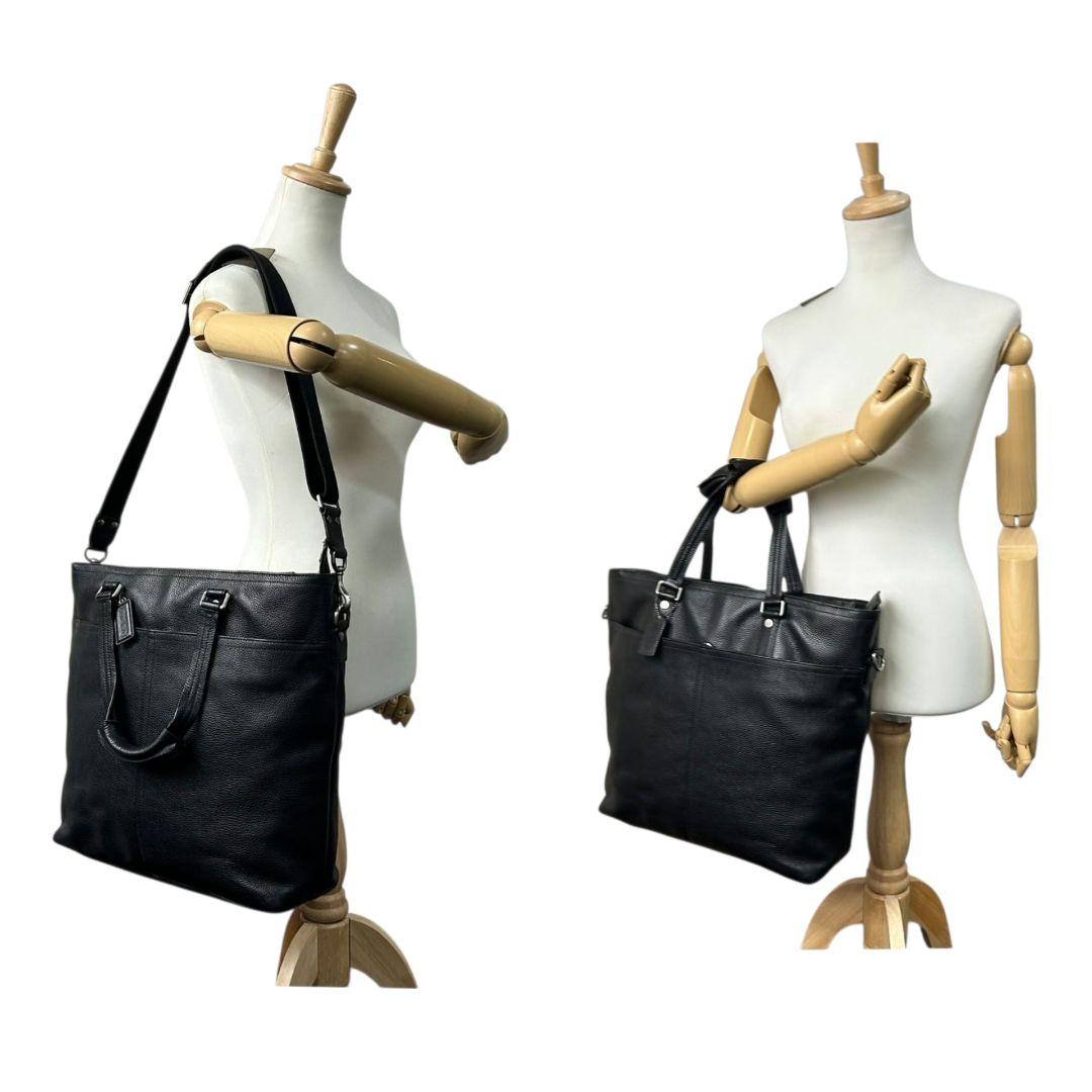 コーチ トートバッグ 黒 ブラック トランスアトランティック 2way A4収納 ビジネスバッグ ショルダーバッグ ハンドバッグ レザー 本革 シルバー金具 ロゴタグ F77181 COACH