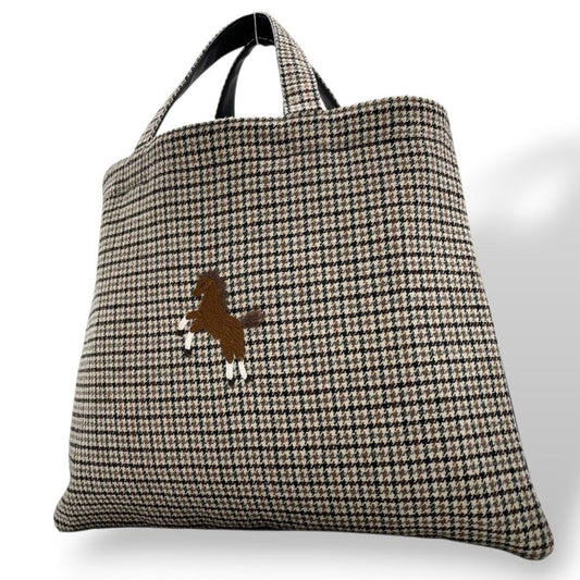 美品 セブンテン トートバッグ 千鳥格子 馬柄 ブラウン ブラック ベージュ マルチカラー ハンドバッグ レザー 本革