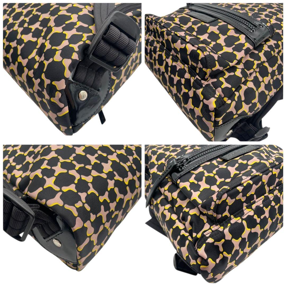 美品　ロンシャン　リュックサック　黒　総柄　ナイロン　バックパック　u15　ブラック　ピンク　イエロー　パテント　ロゴプレート　LONGCHAMP　本物保証　鑑定済　スピード発送