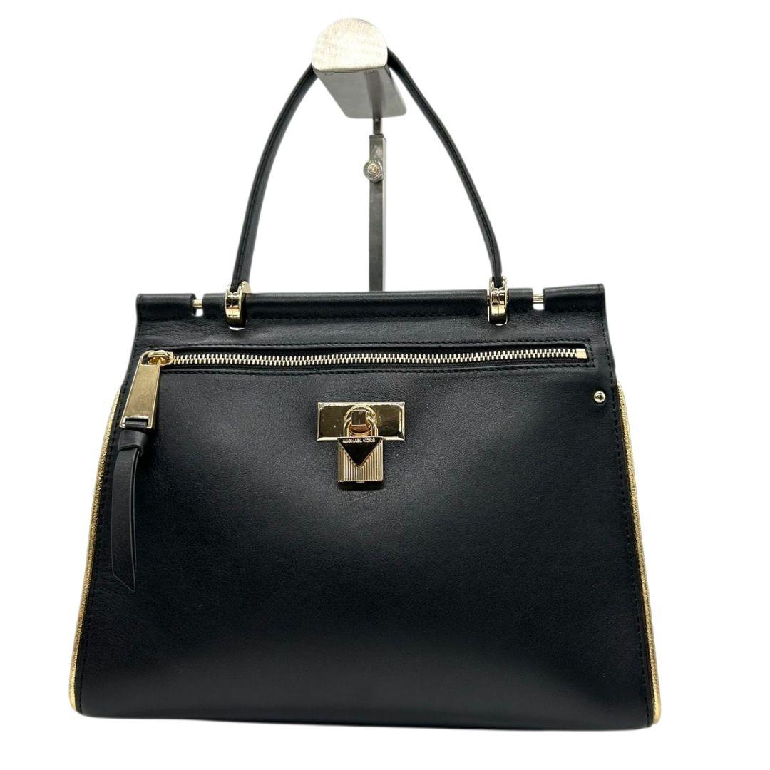 マイケルコース ハンドバッグ 黒 ブラック フラップ 2way トートバッグ ショルダーバッグ 斜め掛け可 レザー 本革 ゴールド金具 ロゴ s15 MICHAEL KORS
