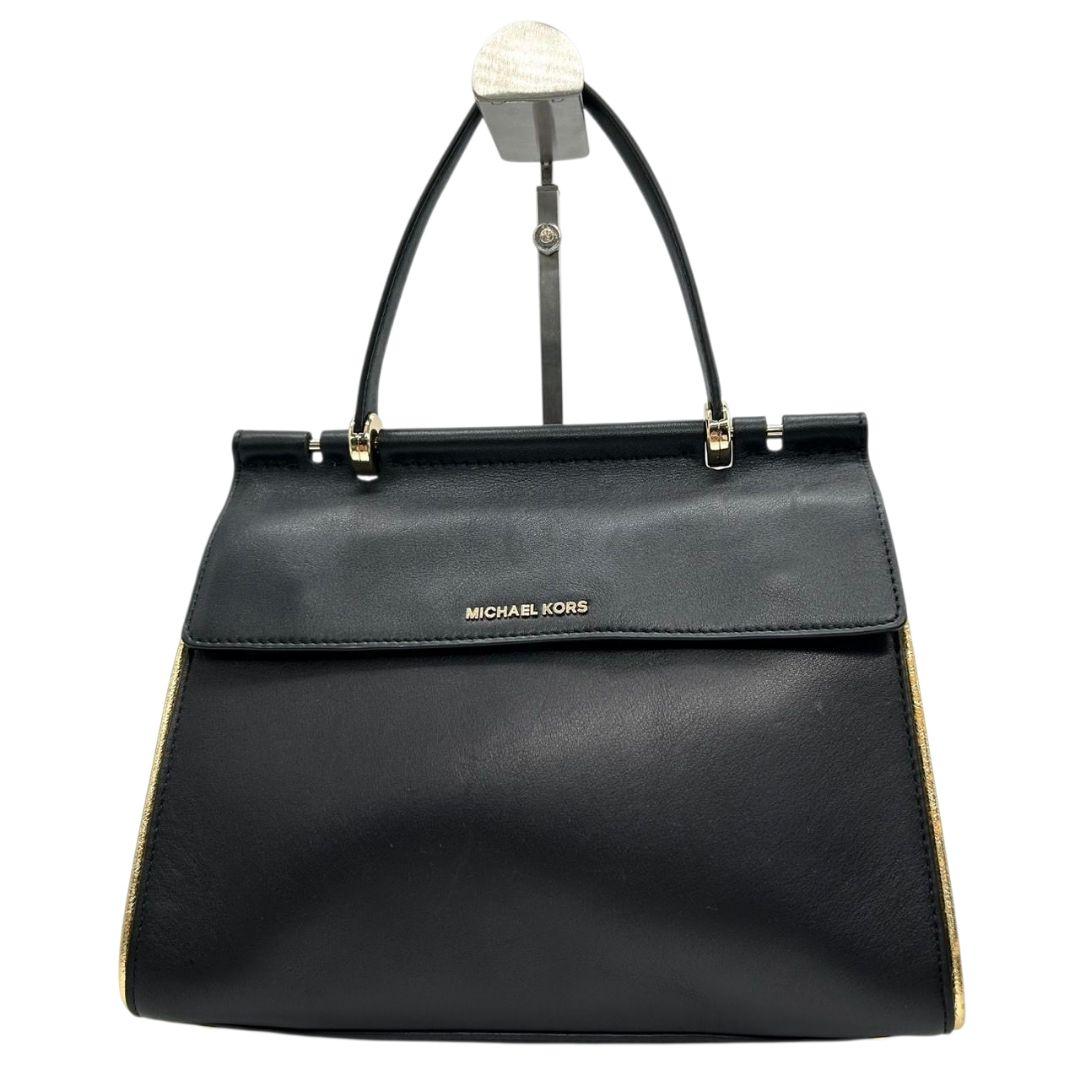 マイケルコース ハンドバッグ 黒 ブラック フラップ 2way トートバッグ ショルダーバッグ 斜め掛け可 レザー 本革 ゴールド金具 ロゴ s15 MICHAEL KORS